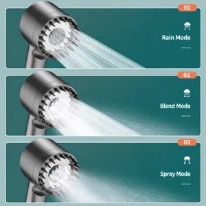 Soffione doccia manuale ad alta pressione con 3 modalita di spruzzo regolabili per il bagno.