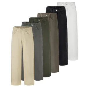 Men's Casual Straight Leg Denim Pants Loose Fit Solid Color Basic Long Trousers With Zipper Fly