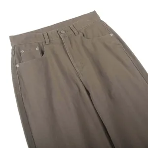 Men casual straight loose denim jeans brown vintage style solid color trousers autumn new