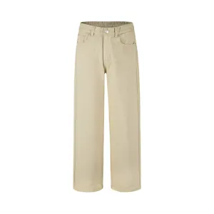 Men's casual straight loose denim jeans, solid color vintage style long trousers for autumn.