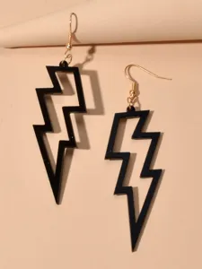 Black acrylic lightning bolt drop earrings with gold-tone hooks for women fashion jewelry