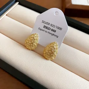 Exquisite textured teardrop stud earrings, elegant 925 silver fashion jewelry for women daily.