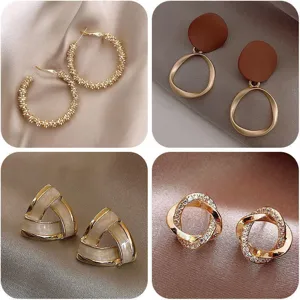 Fashion multi-style hoop and stud earrings set, elegant geometric and textured metal design for women.
