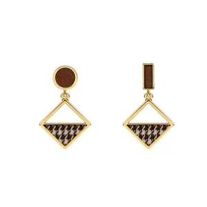 Asymmetric geometric houndstooth earrings chic retro alloy gold stud jewelry for women