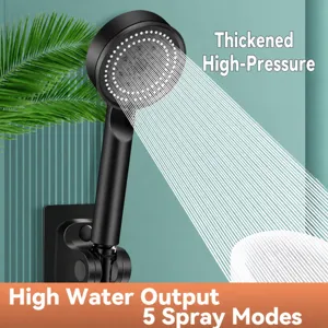 Pomme de Douche à Main Pressurisée 5 Vitesses Black Samurai Moderne en ABS Chromé Ensemble Pulvérisateur de Douche Pluie pour Salle de Bains