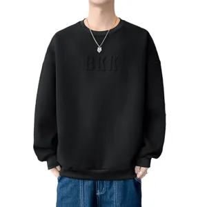 Herren schwarzer lockerer Pullover Langarm Sweatshirt mit BKK Text Freizeitoberteil Herbst