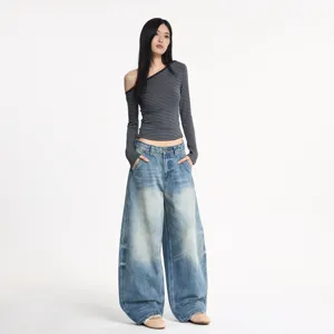 Jean denim ample vintage style street americain photo principale presentation produit.