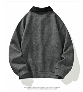 Men's fake two piece collared sweatshirt in dark grey textured fabric for casual wear.