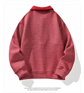 Men's American college style fake two-piece sweatshirt, comfortable long sleeve red pullover.
