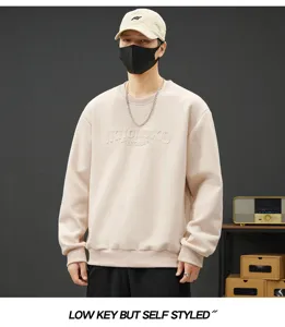 Herren Fleece gefütterter Pullover dick Freizeit Streetwear einfarbig bequemes Langarmshirt