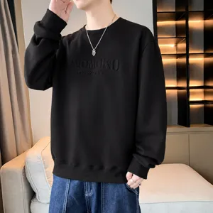 Herren Winter dicker Fleece Rundhals Sweatshirt Lässiger Oversized Langarm Schwarzer Pullover
