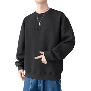 Schwarzes Herren Sweatshirt mit Fleece, lässiger Rundhalsausschnitt, winterwarmer Pullover.