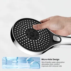 High-pressure handheld shower head with large panel and silicone nozzles for bathroom use.