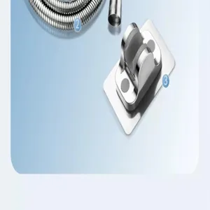 Shower hose and holder set for baby bath, flexible metal tube and wall mount bracket.