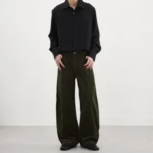 Green corduroy cargo pants vintage patchwork loose wide leg trousers for men and women main view