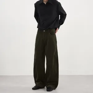 Green Corduroy Vintage Spliced Wide Leg Cargo Pants Men Women Casual Loose Trousers