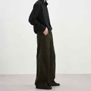 Green corduroy vintage patchwork cargo pants men women loose wide-leg trousers main view.