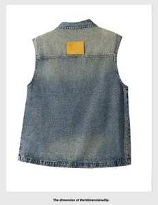 Classic American vintage denim vest for men, loose fit sleeveless motorcycle jacket streetwear.