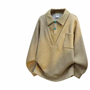 Herren amerikanischer Vintage Fake-Zweiteiler Sweatshirt Oversize Freizeitoberteil Herbst