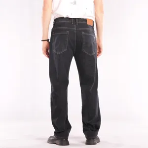 Detailed back view of men's loose straight fit dark denim jeans for casual daily wear