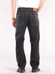 Men's plus size loose straight stretch denim jeans back view detail display for daily casual wear.