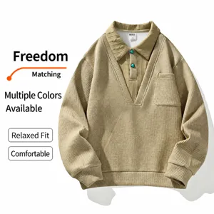 Men's Waffle False Two-Piece Polo Collar Sweatshirt Casual Fall Winter Pullover Top
