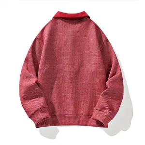 Men's american college style fake two-piece sweatshirt in red waffle knit main view