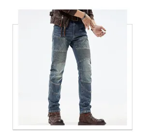 Vaqueros Hombre Biker Slim Fit Distressed Moto Denim Con Rodillas Plisadas Estilo