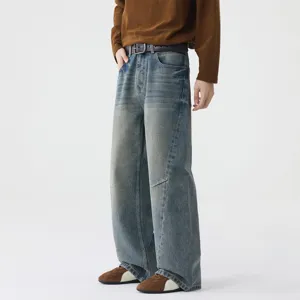 Jean homme rétro délavé jambe large 2025 automne pantalon denim droit ample casualwear