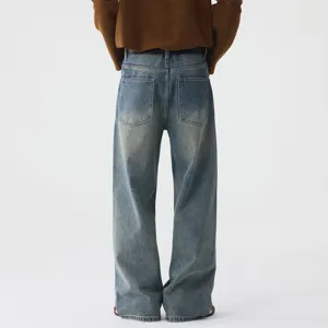 Jean denim homme coupe large style retro vintage bleu delave pantalon automne 2025
