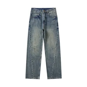 Jean en denim lavé vintage pour homme, coupe droite ample décontractée, vue principale automne.