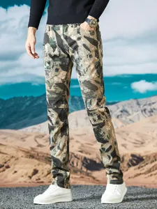 Jeans Hombre Camuflaje Roto Biker Slim Recto Patchwork Pantalones Cargo Casual