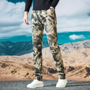 Jeans cargo de camuflaje para hombre estilo urbano desgastado slim denim pantalon