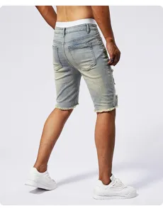 Short en denim délavé bleu clair pour homme, short stylé vintage d'été décontracté.