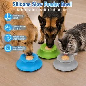 Comedero lento de silicona para mascotas con ventosa, cuenco anti-voracidad para gatos.