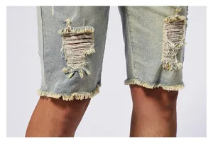 Short en jean homme delave vintage dechire style decontracte details mode ete hot