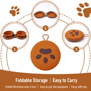 Gourde gamelle de voyage pliable en silicone pour animaux, double bol pratique et portable.