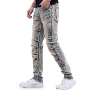 Jeans slim da uomo strappati in stile moto con tasche multiple per un look estivo casual