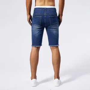 Short en denim délavé vintage destroy pour hommes vue arrière vêtements d'été style mode