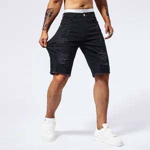 Short en denim délavé déchiré pour homme streetwear décontracté short extensible