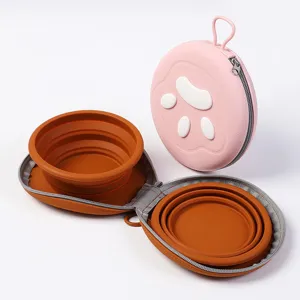 Kit de gamelle pliable en silicone pour animal avec étui patte de chat pour voyage en plein air.