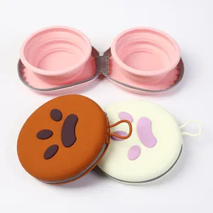 Ensemble de bols pliants pour animaux en silicone portable avec étui zippé pour voyages.