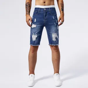Short en Denim Décontracté pour Hommes Vintage Lavé Délavé Coupe Droite Été Coton Pantalon Cinq Points Mode Streetwear