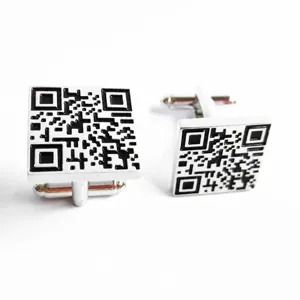 Herren quadratische Metall Manschettenknöpfe mit Schwarz Weiss QR Code Design für Hemden.