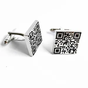 Herren Metall Manschettenknöpfe mit QR-Code Detail, ideal für formelle Business Kleidung.