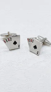 Silberfarbene Manschettenknöpfe mit Poker Ass Design für Herren Business Party Outfits.