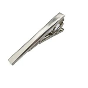 Silver metal tie clip for men, simple business suit accessory, elegant formal wear clip.