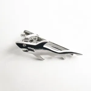 Shark Shape Metal Tie Clip For Men Silver Plated Business Fashion Suit Tie Pin Accessories Jewelry Gift