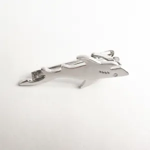 Shark shaped metal tie clip for men, unique fashion accessory details and fine polished surface.