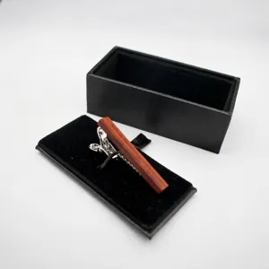 Men's wooden tie clip gift set elegant business copper electroplated suit accessory